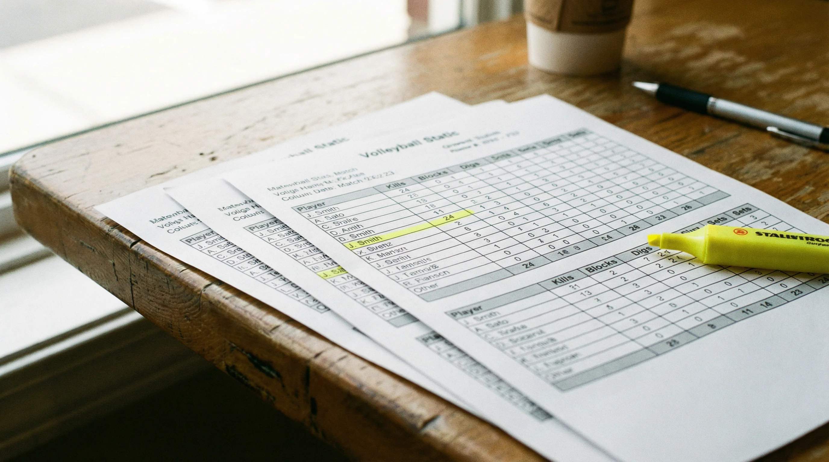 Foglio statistico di una partita di pallavolo con dati e numeri evidenziati