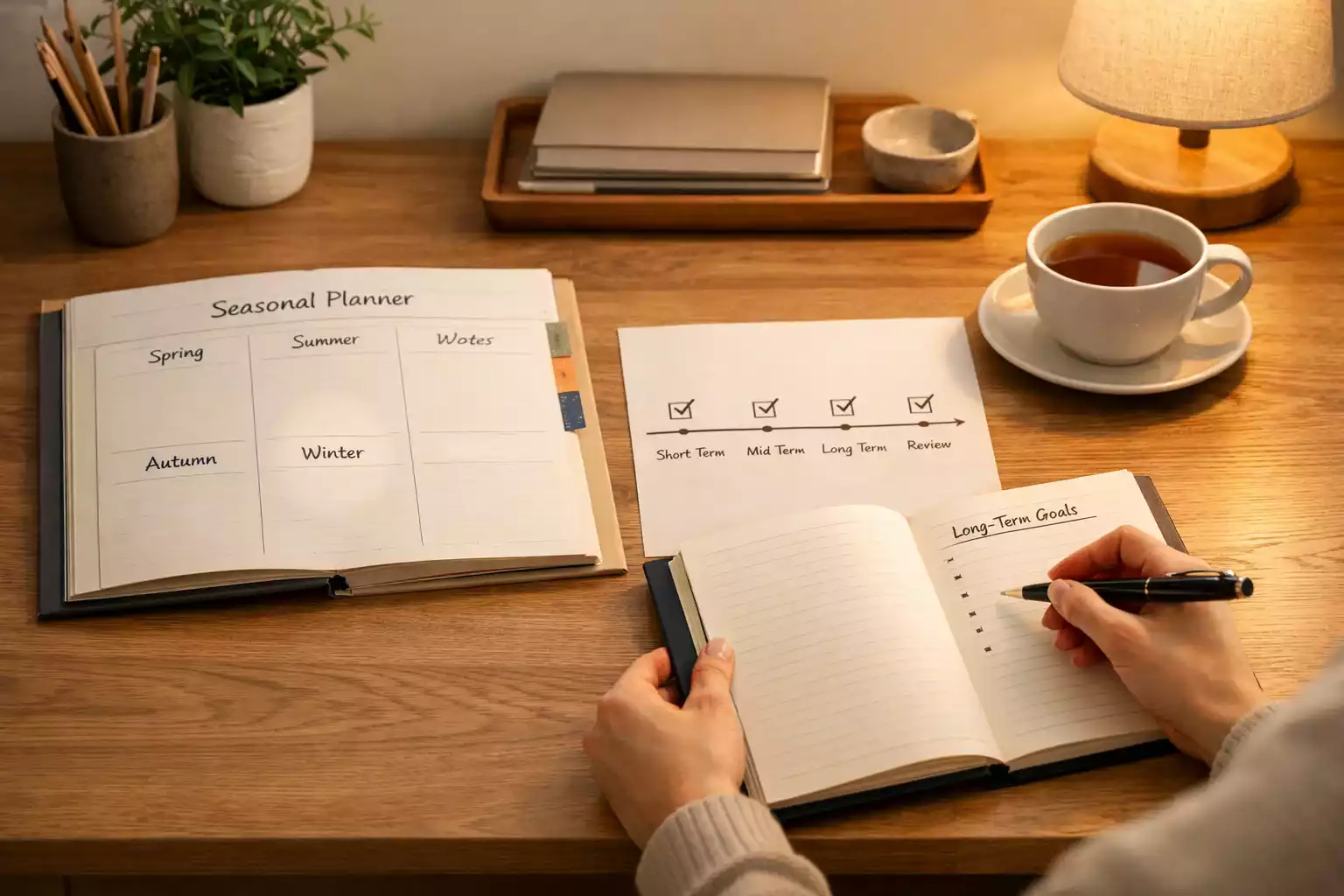 Persona che pianifica strategia a lungo termine con appunti