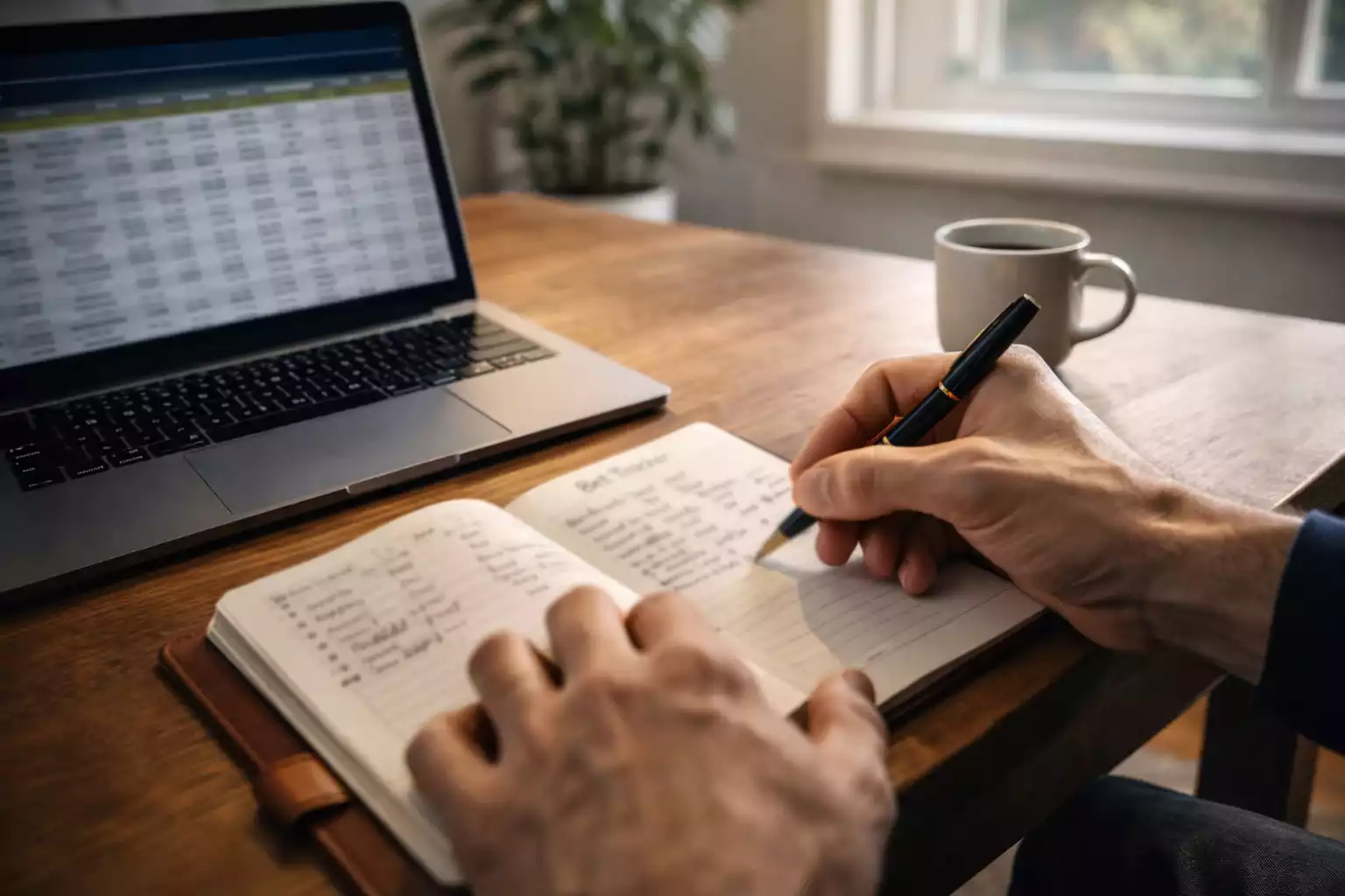 Spazio di lavoro organizzato con notebook per tracciare scommesse e gestione responsabile del budget