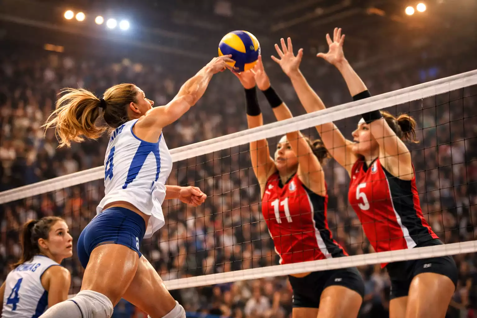 Partita di pallavolo femminile di Serie A1 con atlete in azione