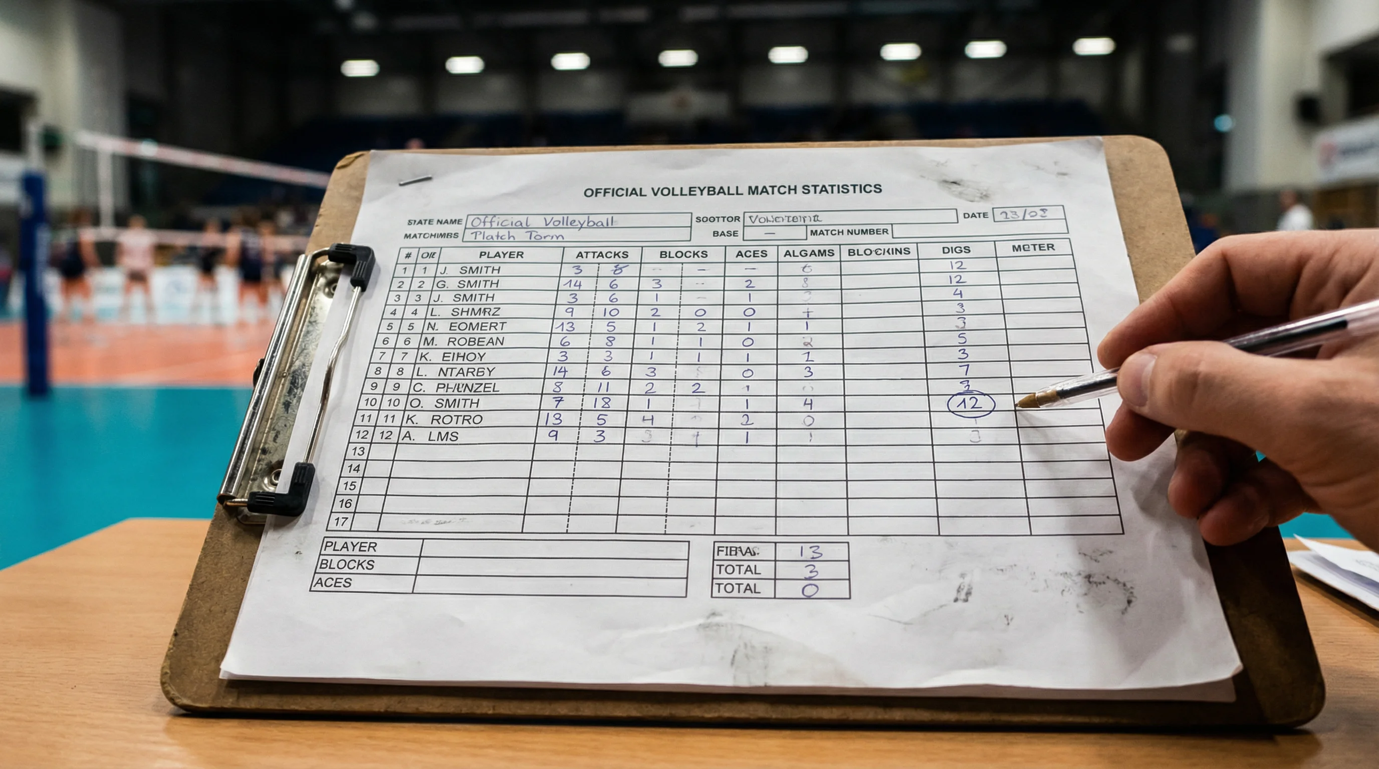 Protocollo statistico stampato di una partita di pallavolo con dati dei giocatori