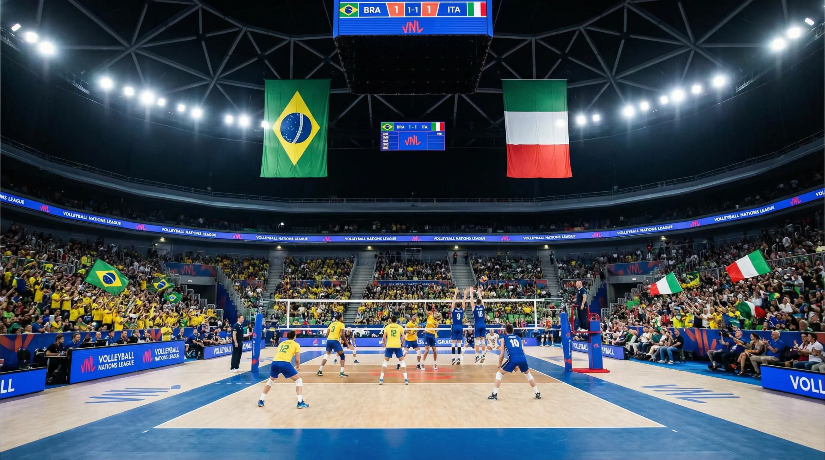 Partita della Volleyball Nations League tra due nazionali in un'arena internazionale